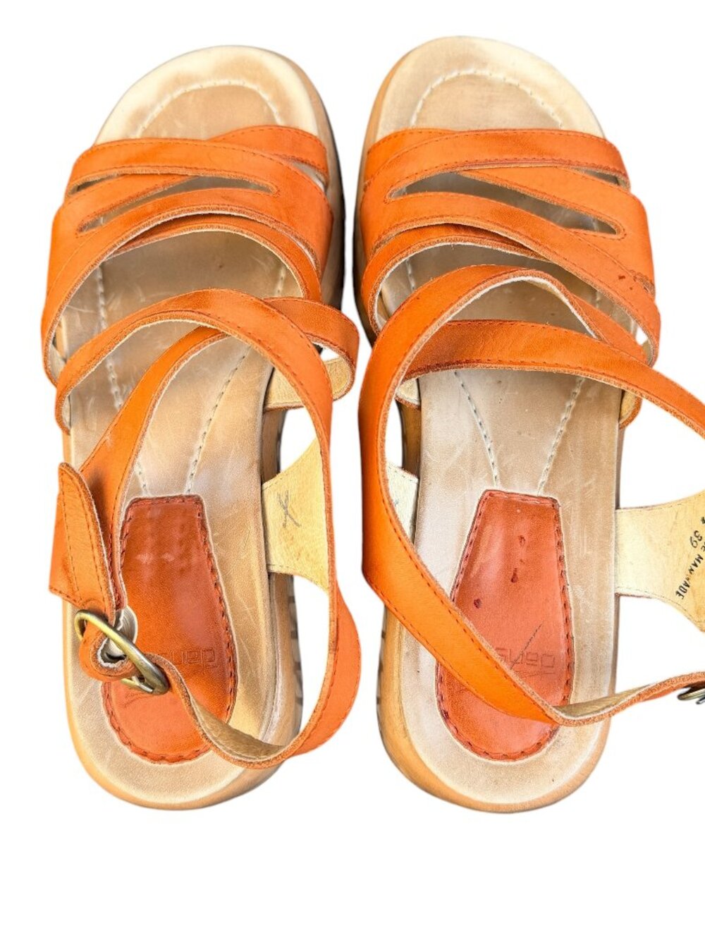 Dansko Sz 39 Orange Leather Strappy Platform Sandals EUC Made in Morocco